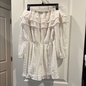 Express White Off-Shoulder Eyelet Romper